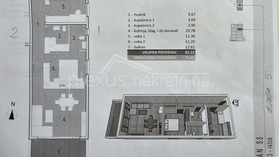 Dvosoban stan - apartman: Seget Donji, 82 m2