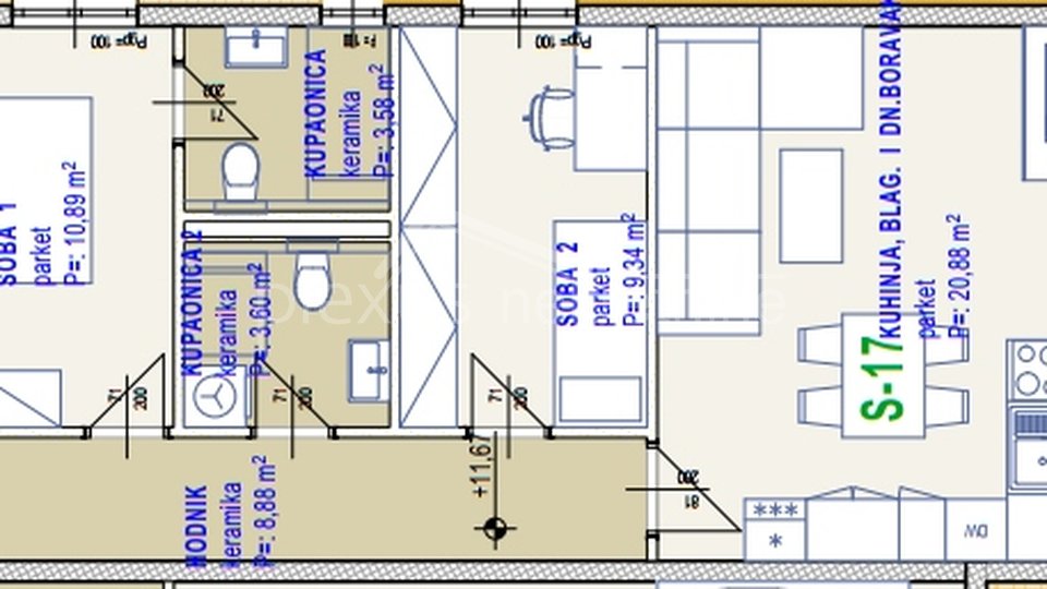 Dvosoban stan - apartman: Seget Donji, 71 m2